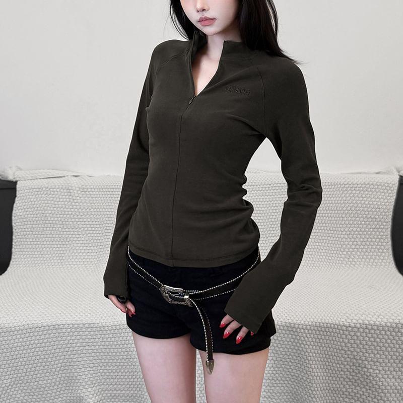 Long Sleeve Plain Zip-Up Slim-Fit Jacket Product Image