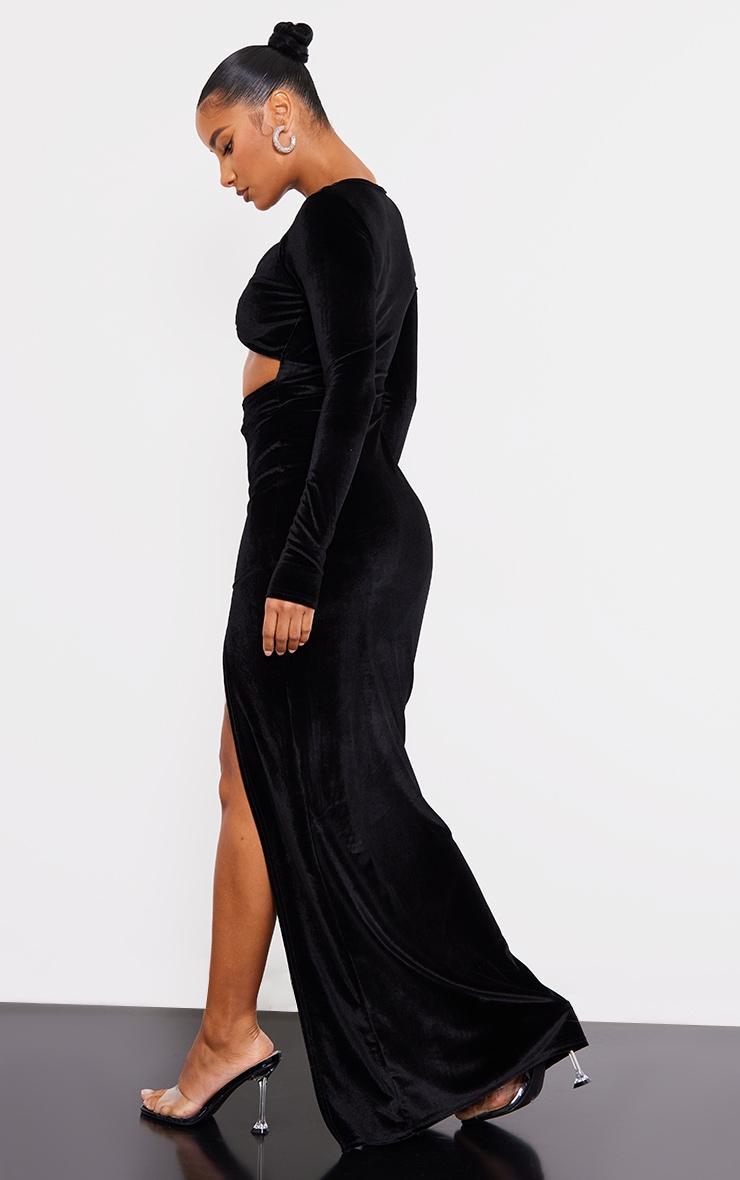 Black Velvet Cut Out Long Sleeve Maxi Dress Product Image