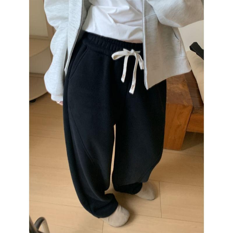 Drawstring Waist Paneled Wide Leg Sweatpants Product Image