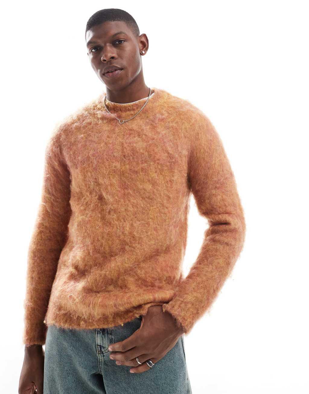 ASOS DESIGN knit fluffy sweater in orange Product Image