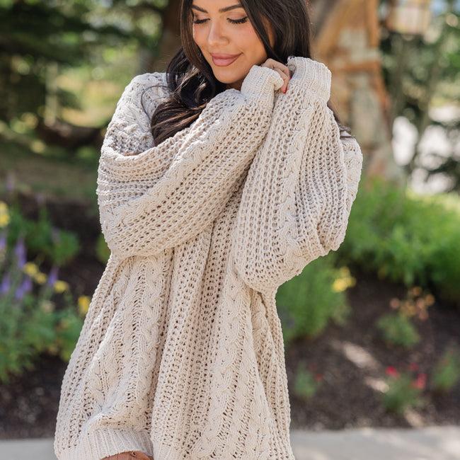 Wide Open Spaces Beige Chenille Cable Knit Oversized Sweater product image