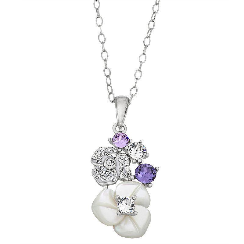 Forever Radiant Crystal & Mother-of-Pearl Flower Pendant Necklace, Womens Sterling Product Image