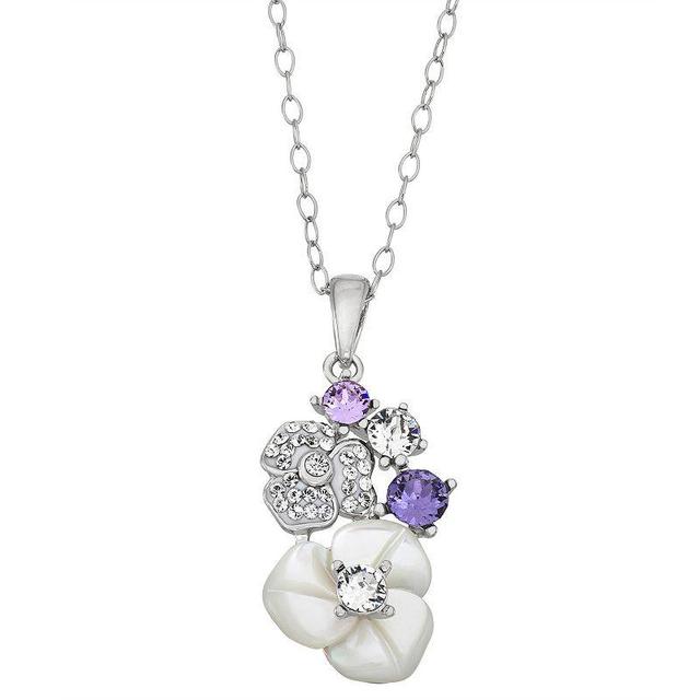 Forever Radiant Crystal & Mother-of-Pearl Flower Pendant Necklace, Womens Purple Product Image