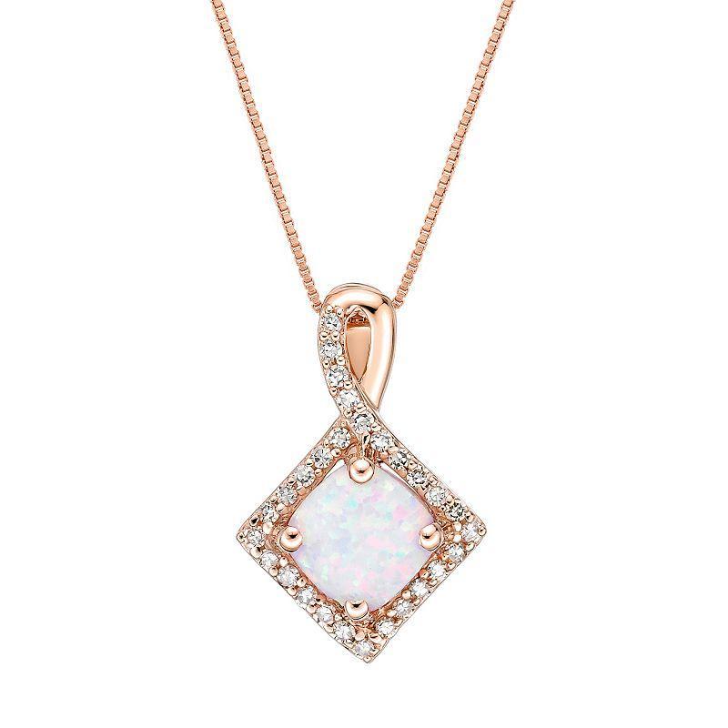 Gemminded 10k Rose Gold 1/6 Carat T.W. Diamond & Lab-Created Opal Pendant Necklace, Womens Product Image