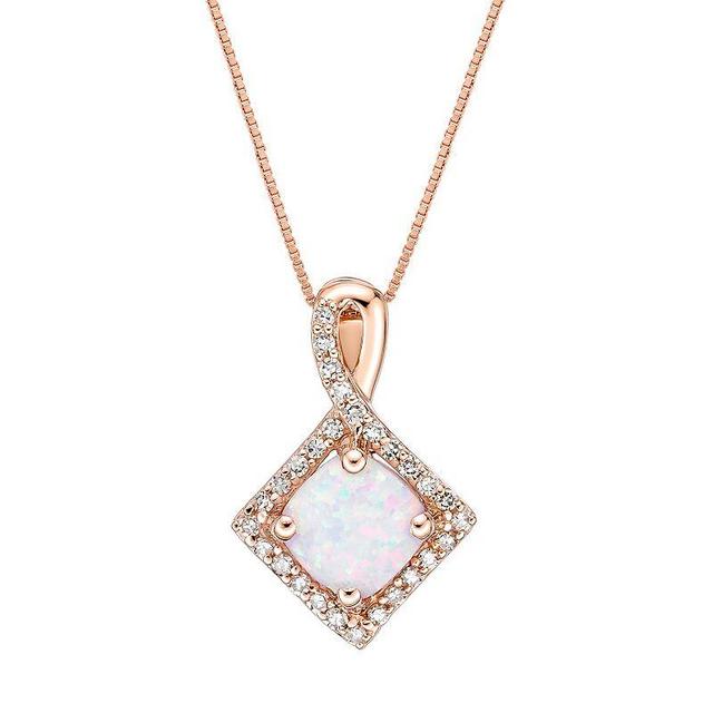 Gemminded 10k Rose Gold 1/6 Carat T.W. Diamond & Lab-Created Opal Pendant Necklace, Womens White Product Image