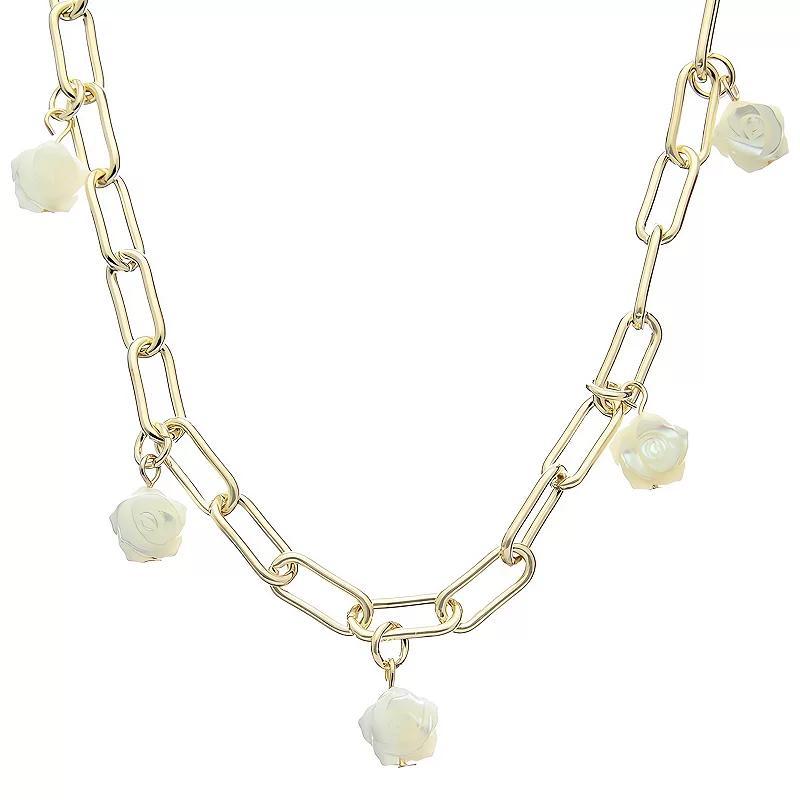 Juvell 18K Gold Plated Floral Simulated Pearl Necklace, Womens, Two Tone Product Image