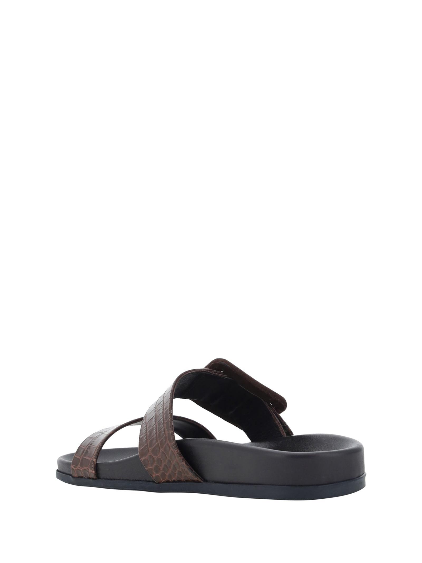 MANOLO BLAHNIK Mayfu Fussbett Croco Slide Sandals In Dark Brown Product Image