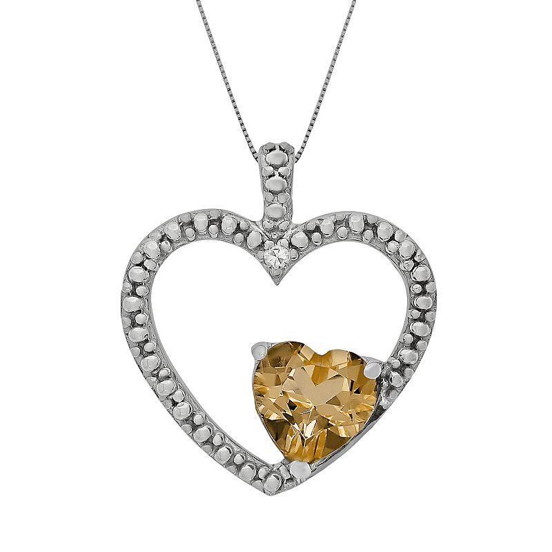 Gemminded Sterling Silver Citrine and Diamond Accent Heart Pendant, Womens Yellow Product Image