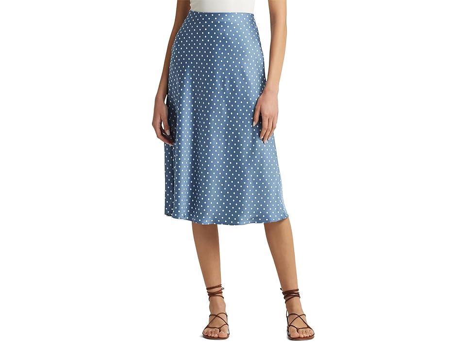 LAUREN Ralph Lauren Polka-Dot Satin Charmeuse Midi Skirt Cream) Women's Skirt product image