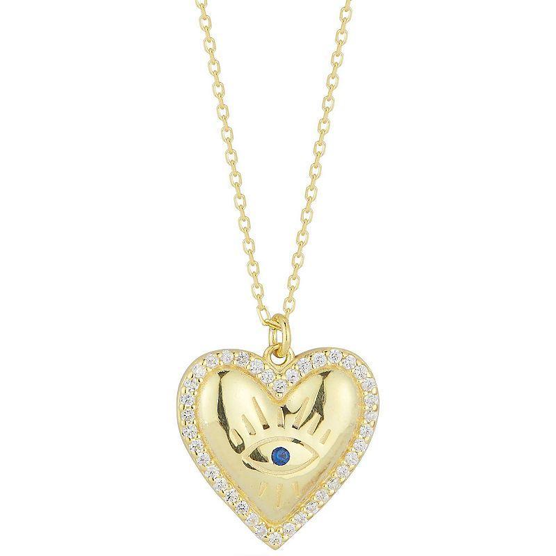 Sunkissed Sterling Cubic Zirconia Evil Eye Heart Pendant Necklace, Womens Gold Product Image