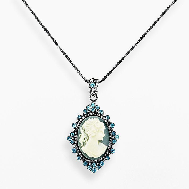 Sterling Silver Crystal Cameo Pendant, Womens Blue Product Image