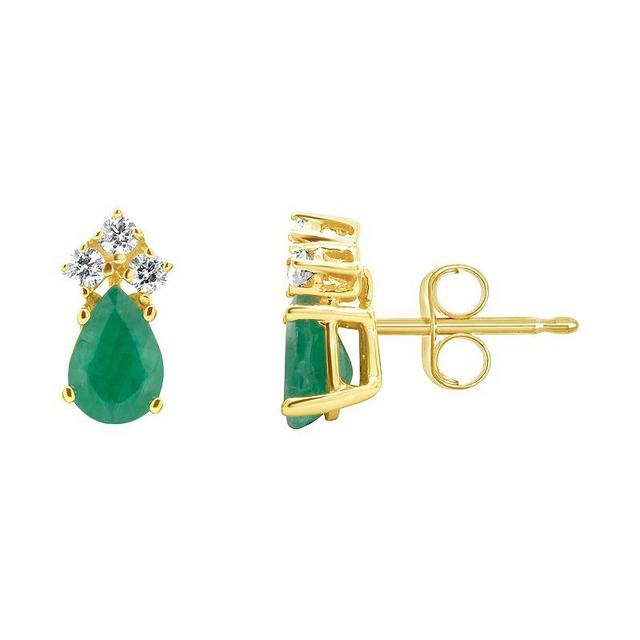 Celebration Gems 14K Yellow Gold Pear-Shaped Emerald 1/8 Carat T.W. Diamond Earrings, Womens, 14k Gold Product Image