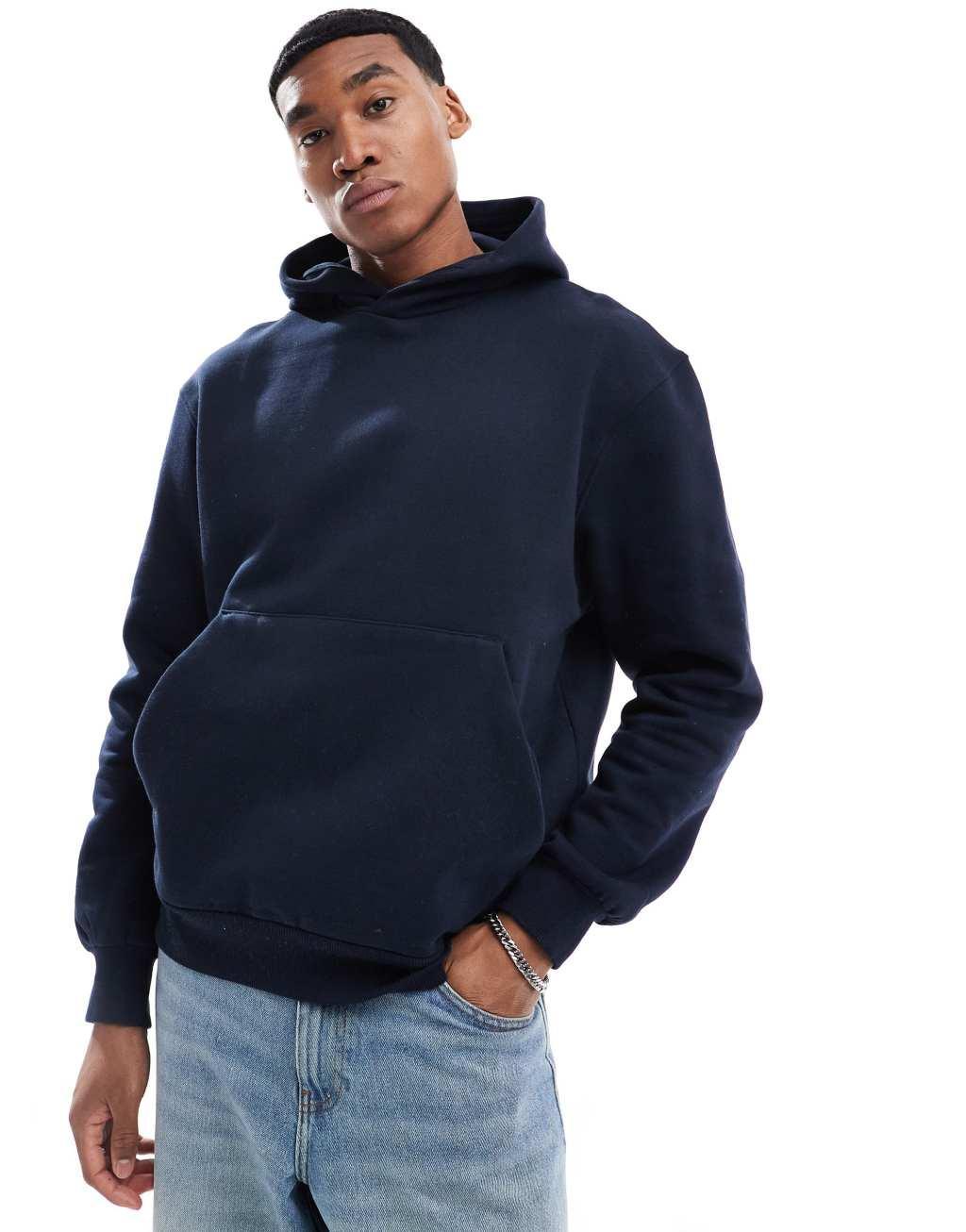 ASOS DESIGN premium heavyweight oversized hoodie 400gsm in navy Product Image