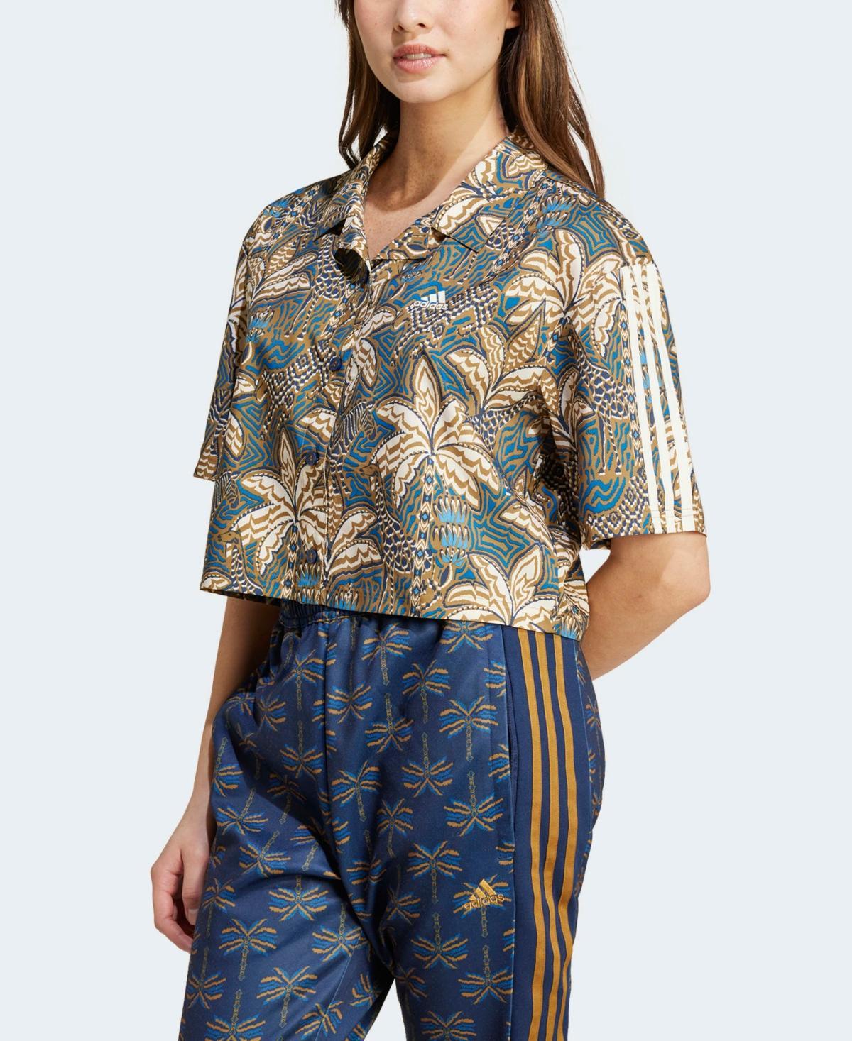 Adidas Womens Farm Rio Printed Cropped Button Down Shirt - EasyYellow Product Image