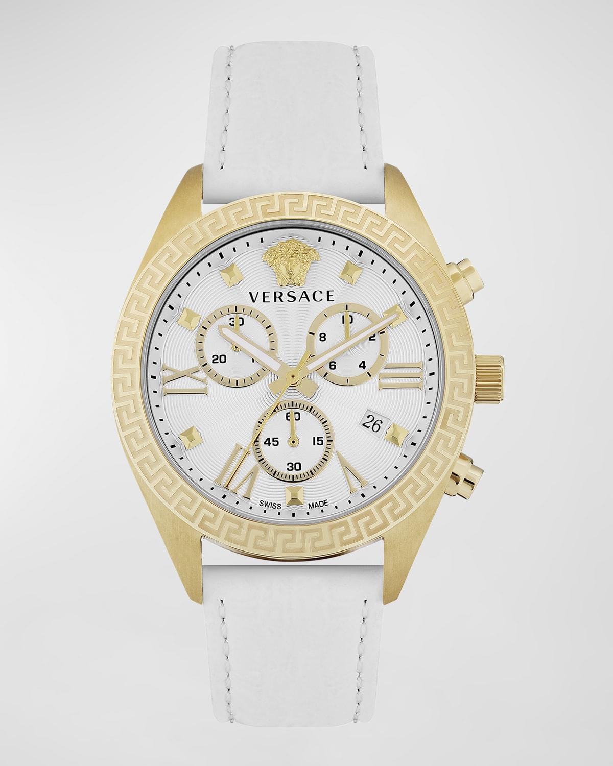 Womens Greca Chrono Goldtone Stainless Steel & Leather Watch Product Image