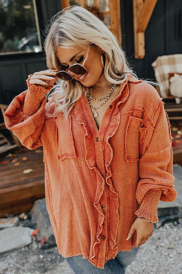 Autumn Brunch Button Up In Pumpkin Curves Product Image