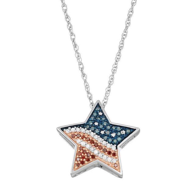 Jewelexcess Sterling Silver 1/5 Carat T.W. Red, White & Blue Diamond Star Pendant Necklace, Womens Multicolor Product Image