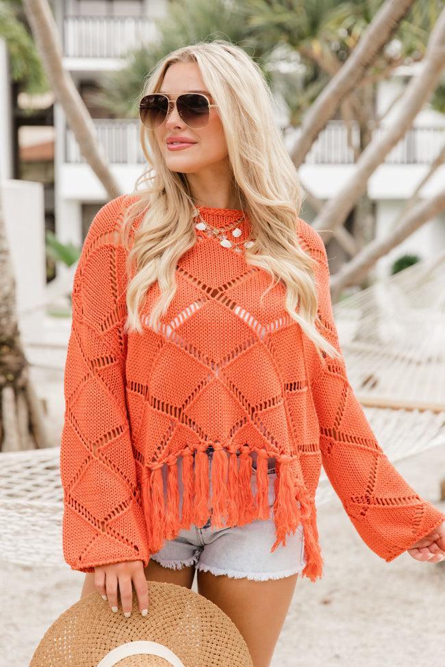 Better Days Ahead Coral Ladder Detail Fringe Hem Sweater Product Image