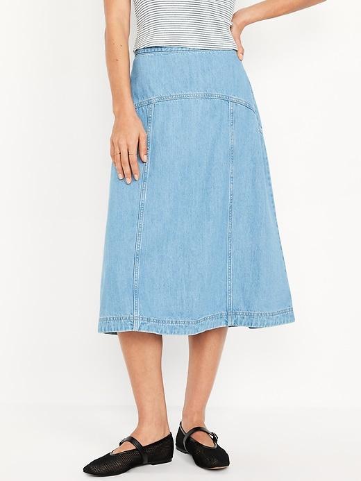 High-Waisted Jean Midi Skirt Product Image