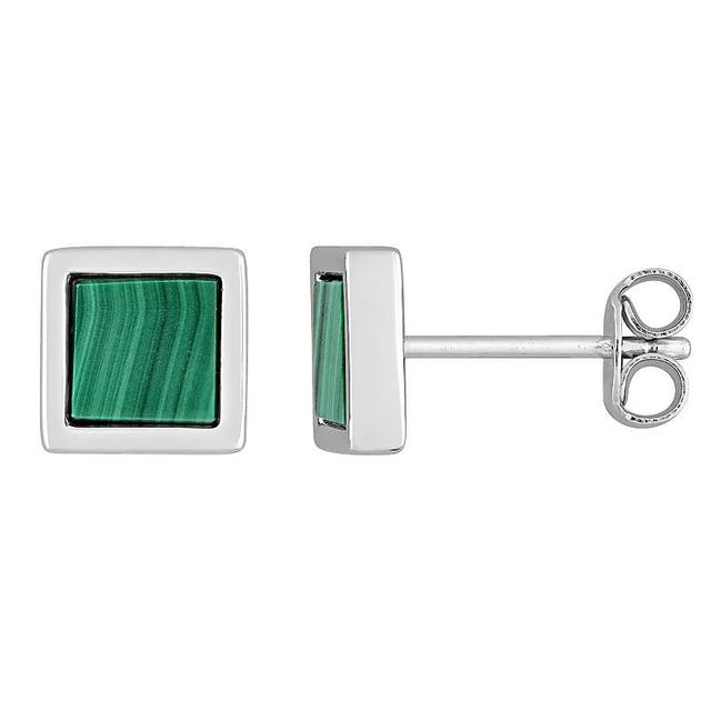 Stella Grace Mens Sterling Silver Malachite Square Stud Earrings Product Image