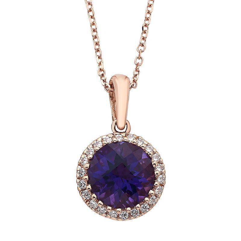 10k Rose Gold 1/8 Carat T.W. Amethyst Pendant Necklace, Womens Pink Product Image