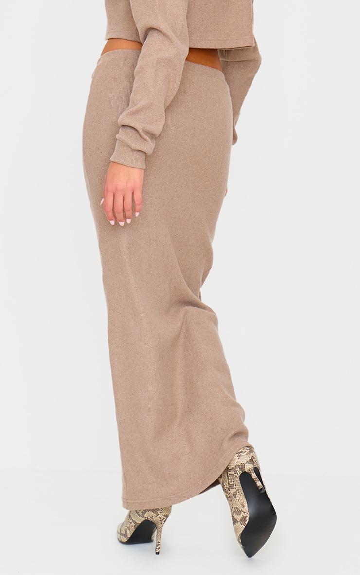 Taupe Brushed Rib Maxi Skirt Product Image