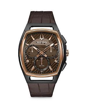 Men's Bulova Curv Two-Tone Chronograph Watch with Tonneau Brown Skeleton Dial (Model: 98A264) Product Image