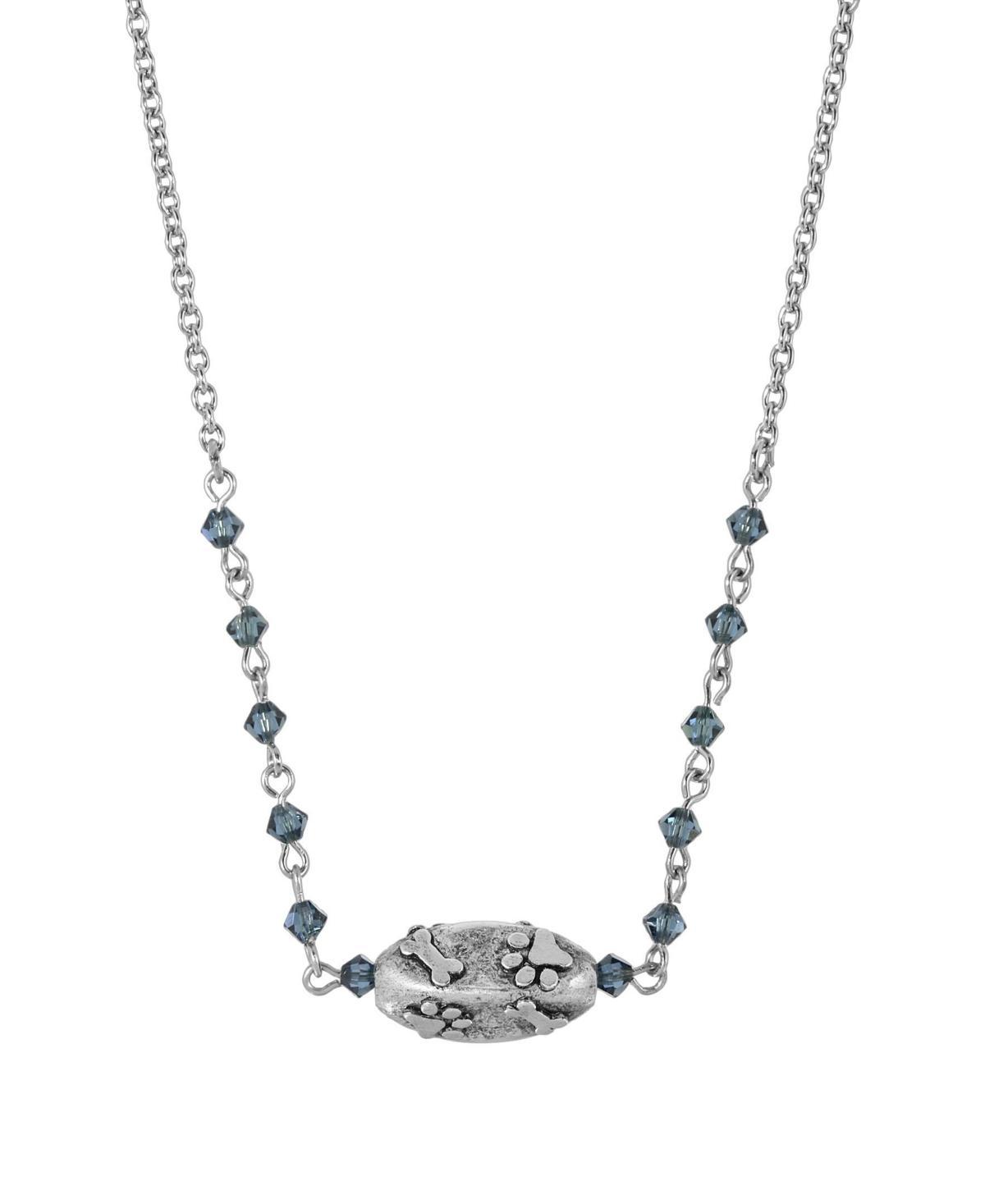 1928 Silver Tone Paw & Bone Bead Necklace, Womens, Blue Product Image