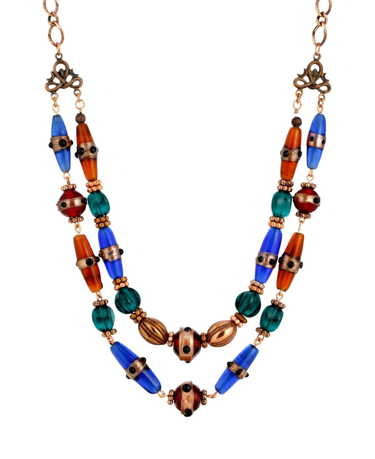 1928 Copper Tone Red & Blue Double Strand Beaded Necklace, Womens, Multicolor Product Image