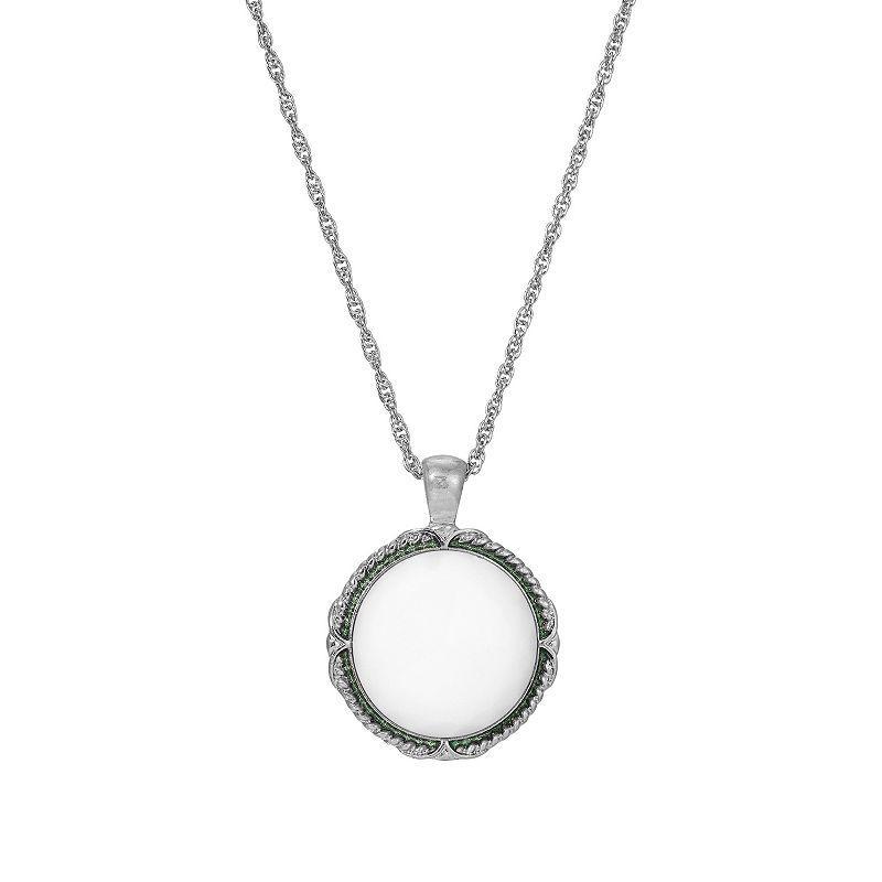 1928 Silver Tone Round White Faceted Open Back Necklace, Womens Product Image