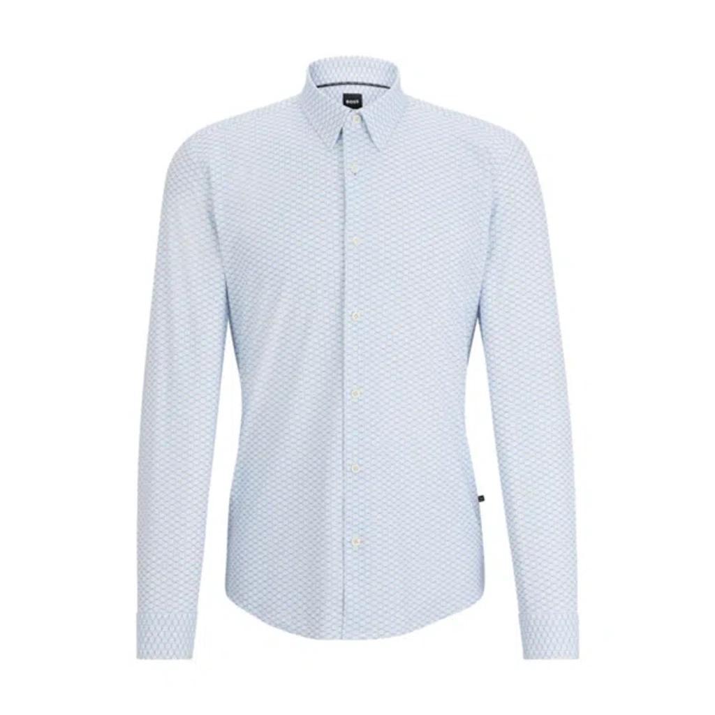 HUGO BOSS Slim-fit Shirt In Printed Performance-stretch Jersey In Light Blue Product Image