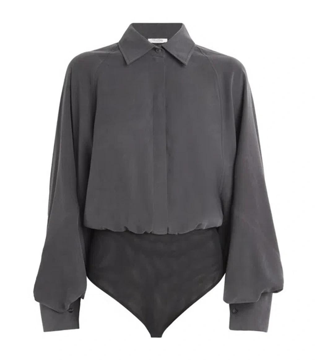 Silk Shirt Bodysuit In Grey Product Image