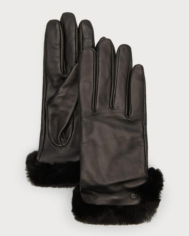 Womens Shearling-Trimmed Leather Gloves Product Image