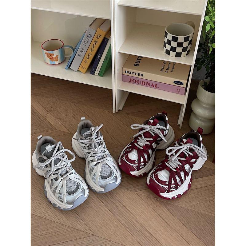 Striped Lace-Up Platform Sneakers Product Image