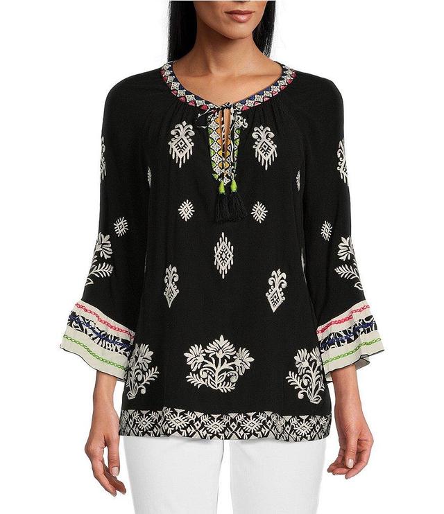 John Mark Woven Floral Print Split Round Collar Tunic Product Image