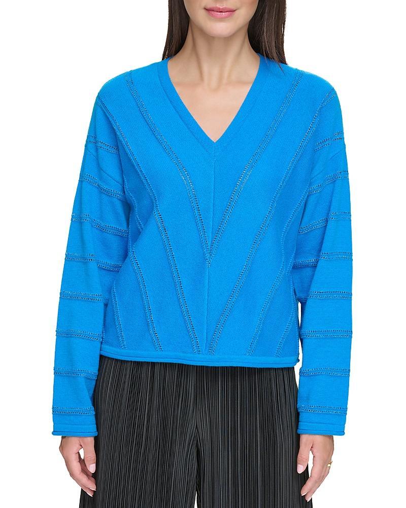 Dkny V Neck Pointelle Knit Sweater Product Image