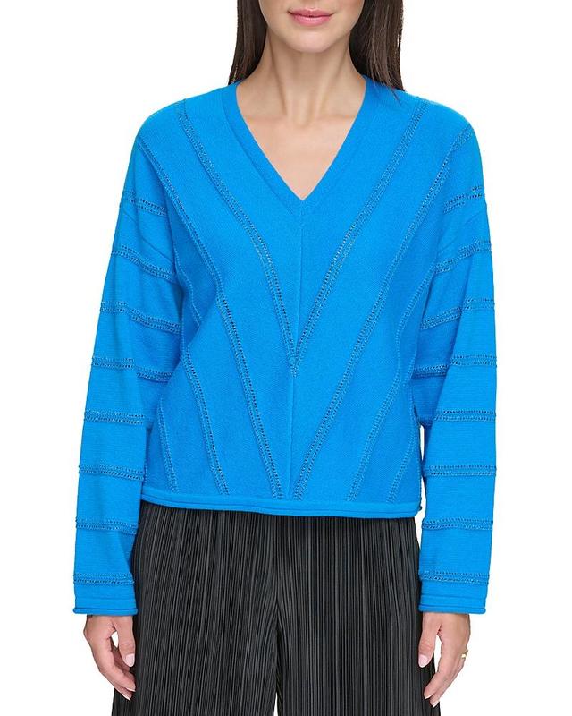 Dkny Womens Metallic Chevron Knit Long-Sleeve Sweater Product Image