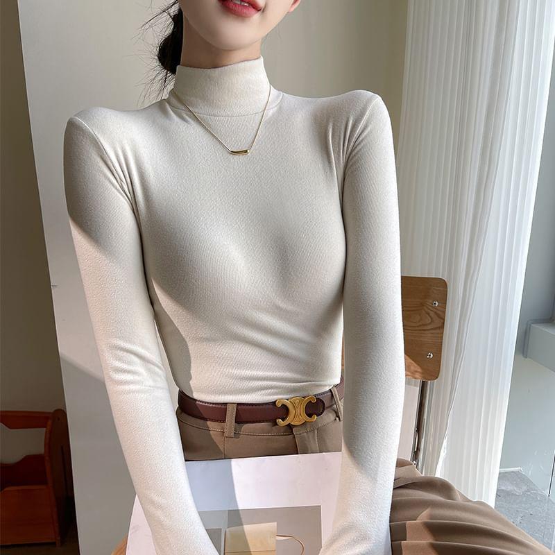 Long-Sleeve Mock Neck Plain Top Product Image