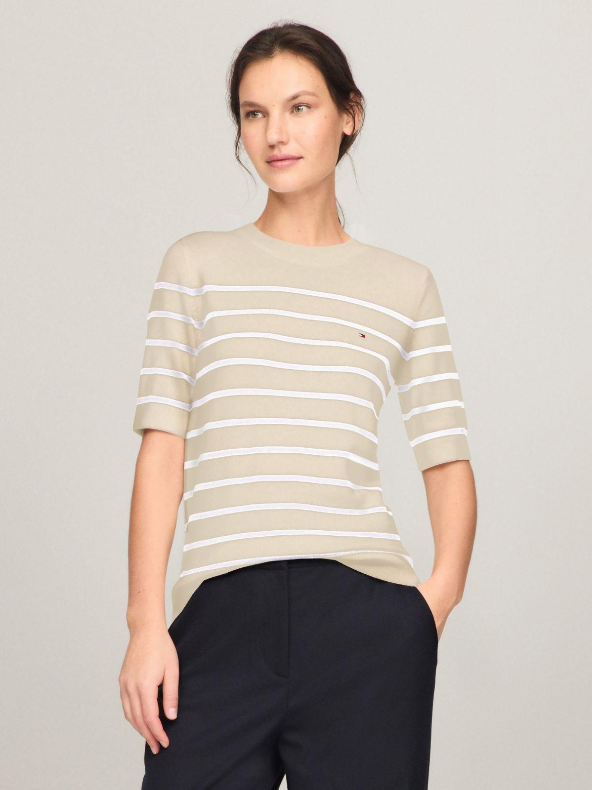 Tommy Hilfiger Women's Short-Sleeve Stripe Sweater Product Image