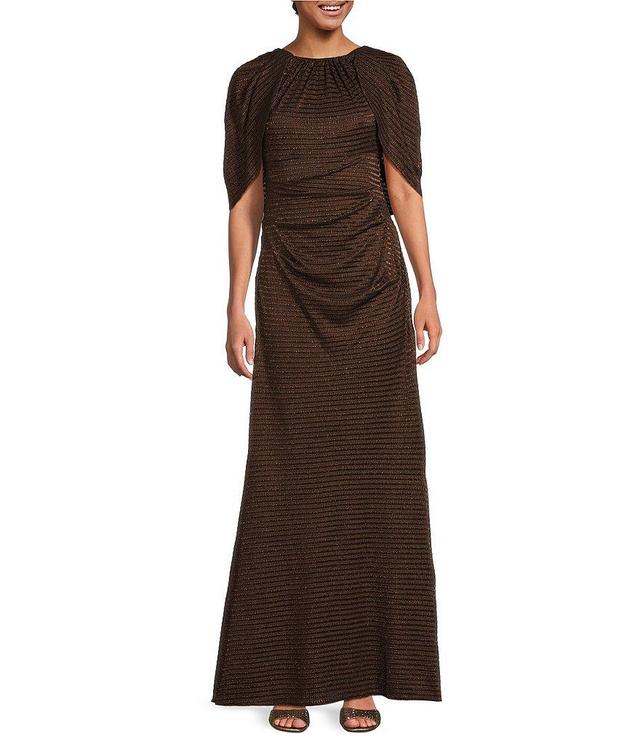 Adrianna Papell Metallic Boat Neck Cape Sleeve Gown Product Image