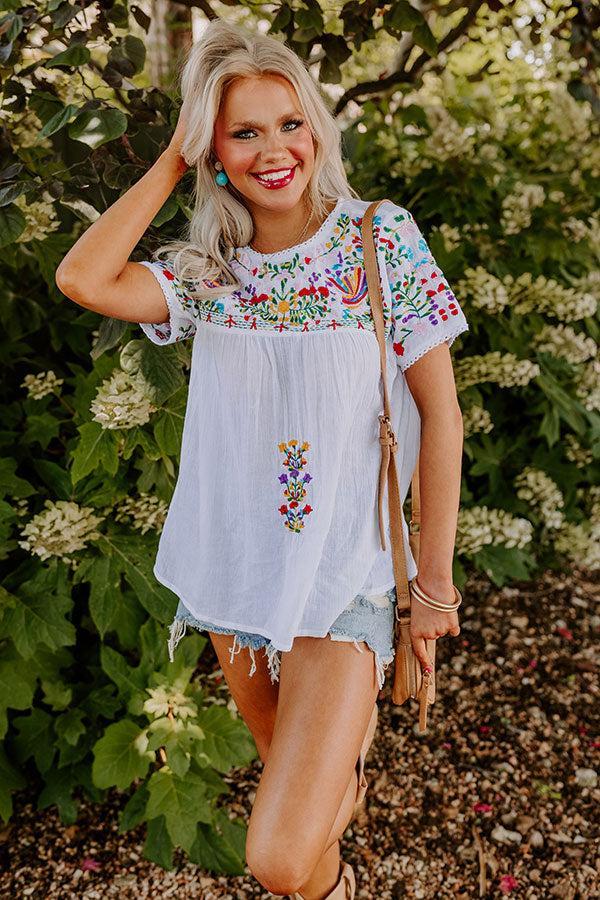 SanFran Sunshine Embroidered Top In White Product Image