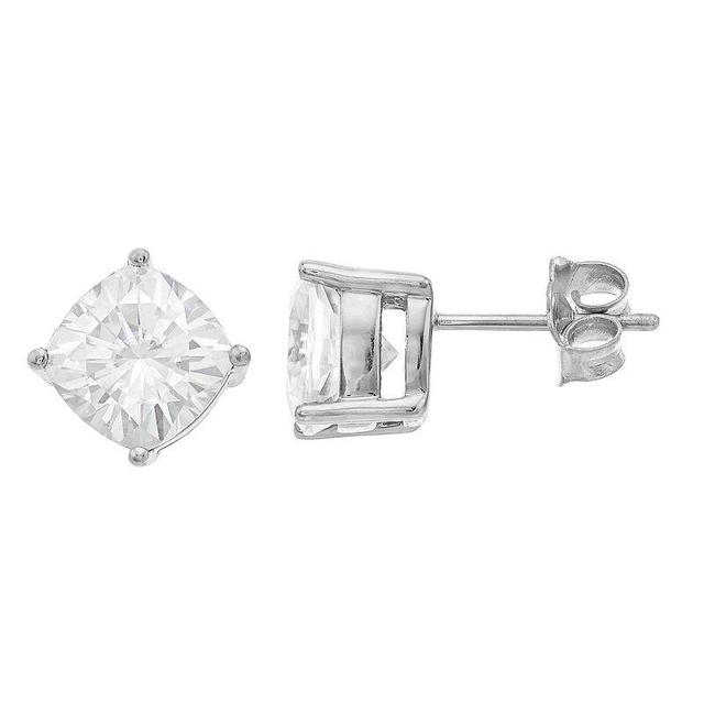 Radiant Fire 14k White Gold Cushion Cut Lab-Created Moissanite Stud Earrings, Womens Product Image