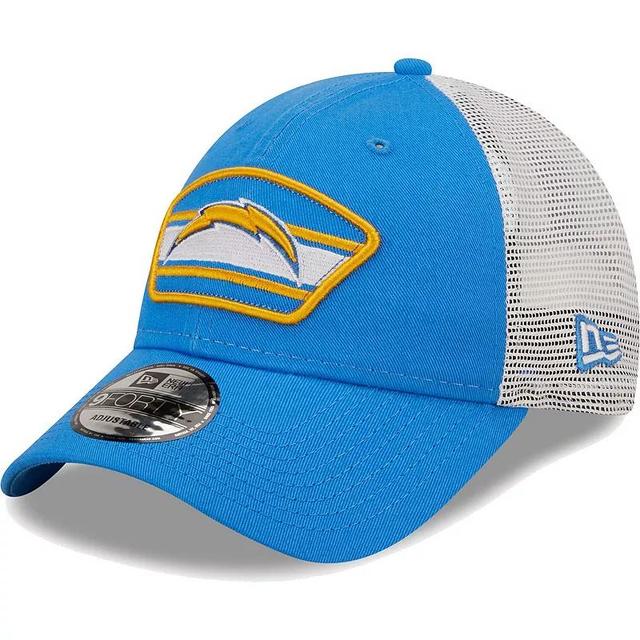 Mens New Era Powder Blue/White Los Angeles Chargers Logo Patch Trucker 9FORTY Snapback Hat Product Image