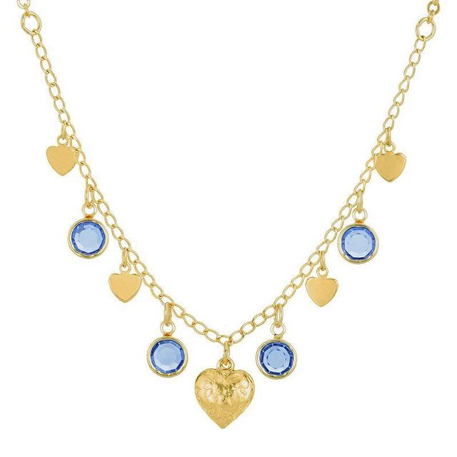 1928 Gold Tone Dark Blue Channels With Hearts Drop Necklace, Womens Product Image