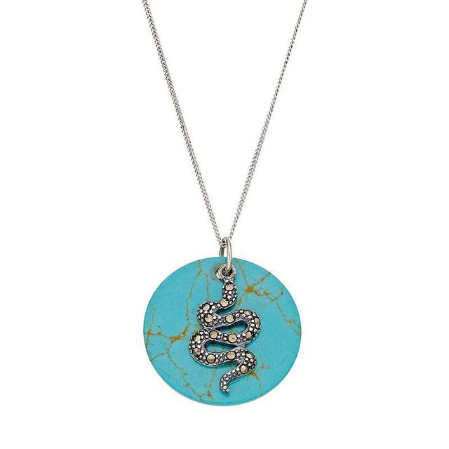 Tori HillSterling Silver Simulated Turquoise Disc & Marcasite Snake Pendant, Womens Multi Product Image