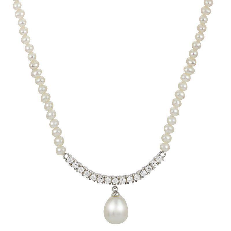 PearLustre by Imperial Sterling Silver Freshwater Cultured Pearl & White Topaz Necklace, Womens Product Image