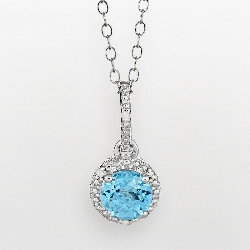 Belk & Co Sterling Silver 6Mm Round Blue Topaz Diamond Accent Halo Pendant Necklace Product Image