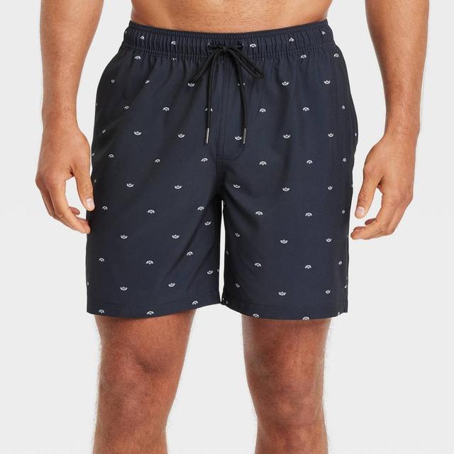 Mens 7 Boat Print Swim Shorts with Boxer Brief Liner - Goodfellow & Co Black L Product Image