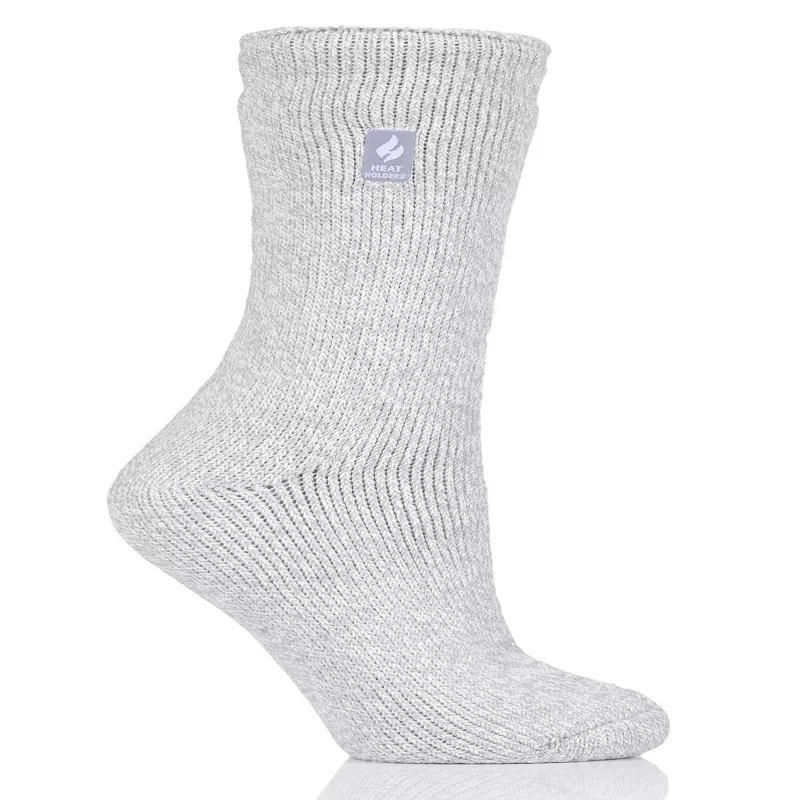 Womens Heat Holders Original 7x Warmer Twist Crew Socks, Light Gray Ivory Product Image