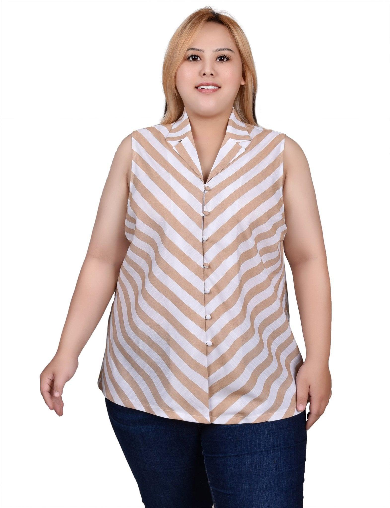 NY Collection Sleeveless Collared Chevron Striped Blouse - Plus Product Image